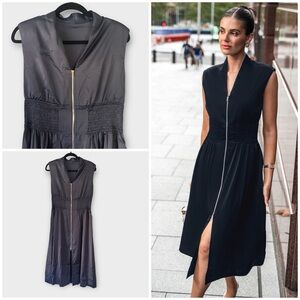 Cupshe Navy Blue Satin Zipper Front Midi Dress Size Small